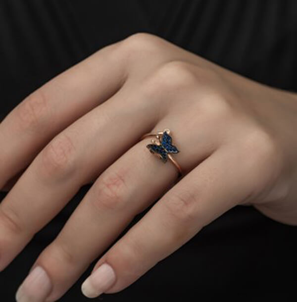Mavi Kelebek Kadın Gümüş Yüzüğü